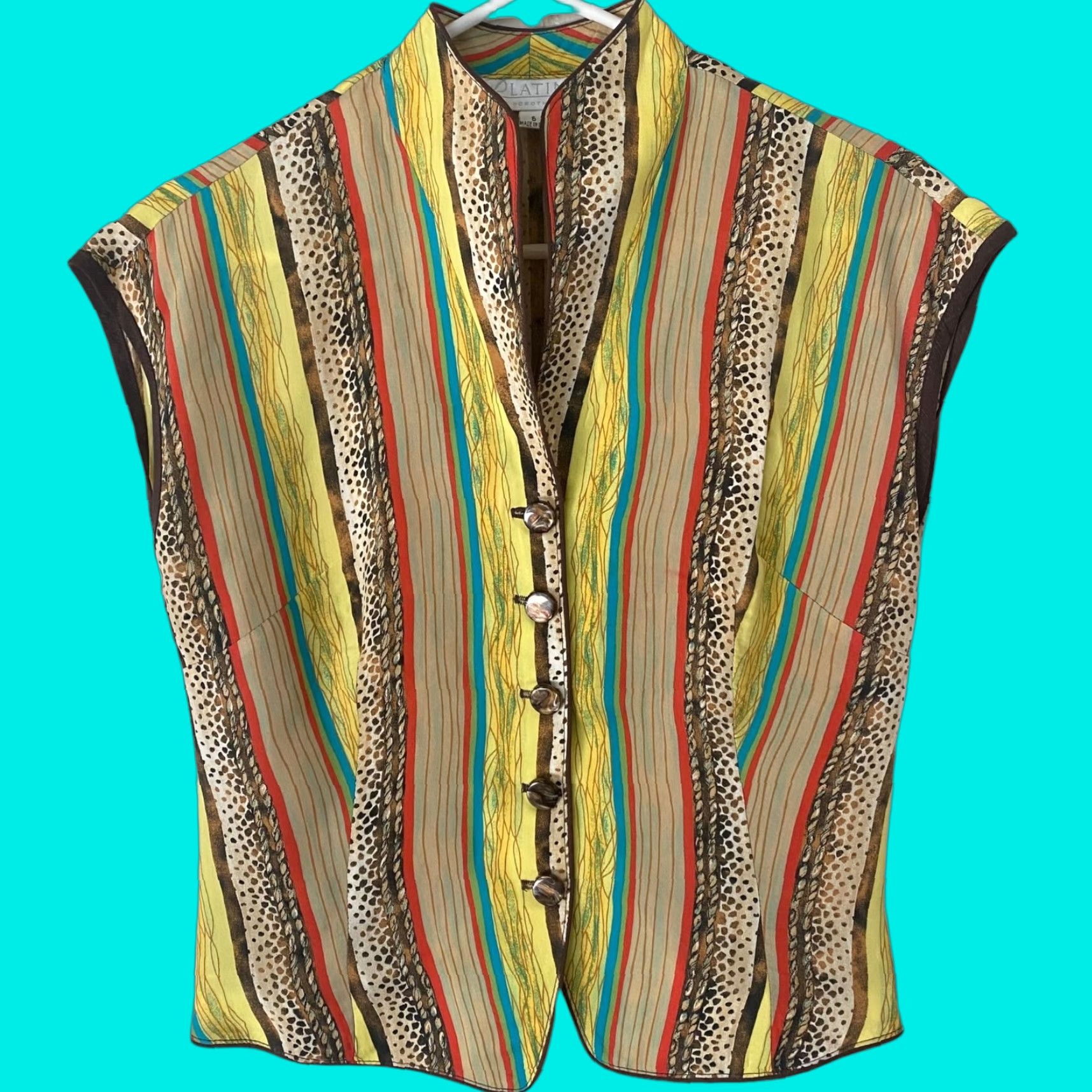 Vintage VINTAGE Platinum Women's Blouse Sleeveless Size 6 Yellow 80s Retro Rayon Made in USA Size M / US 6-8 / IT 42-44 - 1 Thumbnail