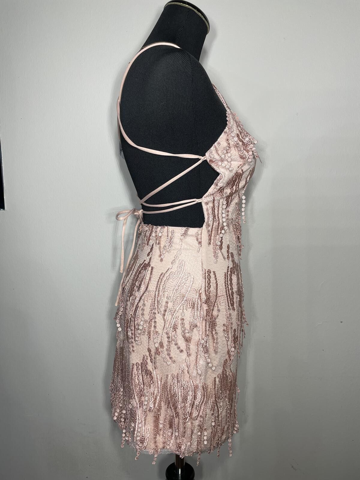 Lulus Lulus Making Magic Blush Pink Fringe Lace-Up Mini Dress XS Size XS / US 0-2 / IT 36-38 - 6 Thumbnail