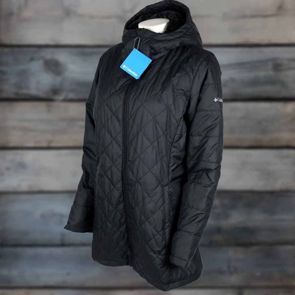 Vintage Columbia Women's Quilted Mid Jacket Hooded L Large Black Lined XL3396 Size L / US 10 / IT 46 - 1 Thumbnail