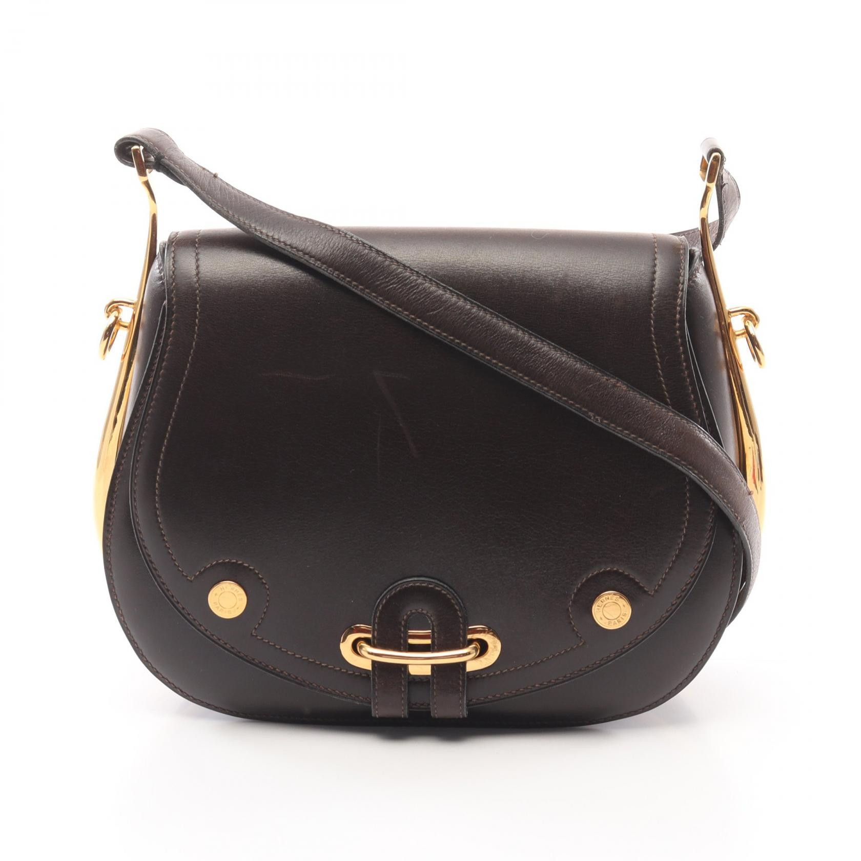 Hermes Hermes Passiford Box Calf Shoulder Bag Leather Shoulder Bag Stamp U (1991) in Brown, Women's