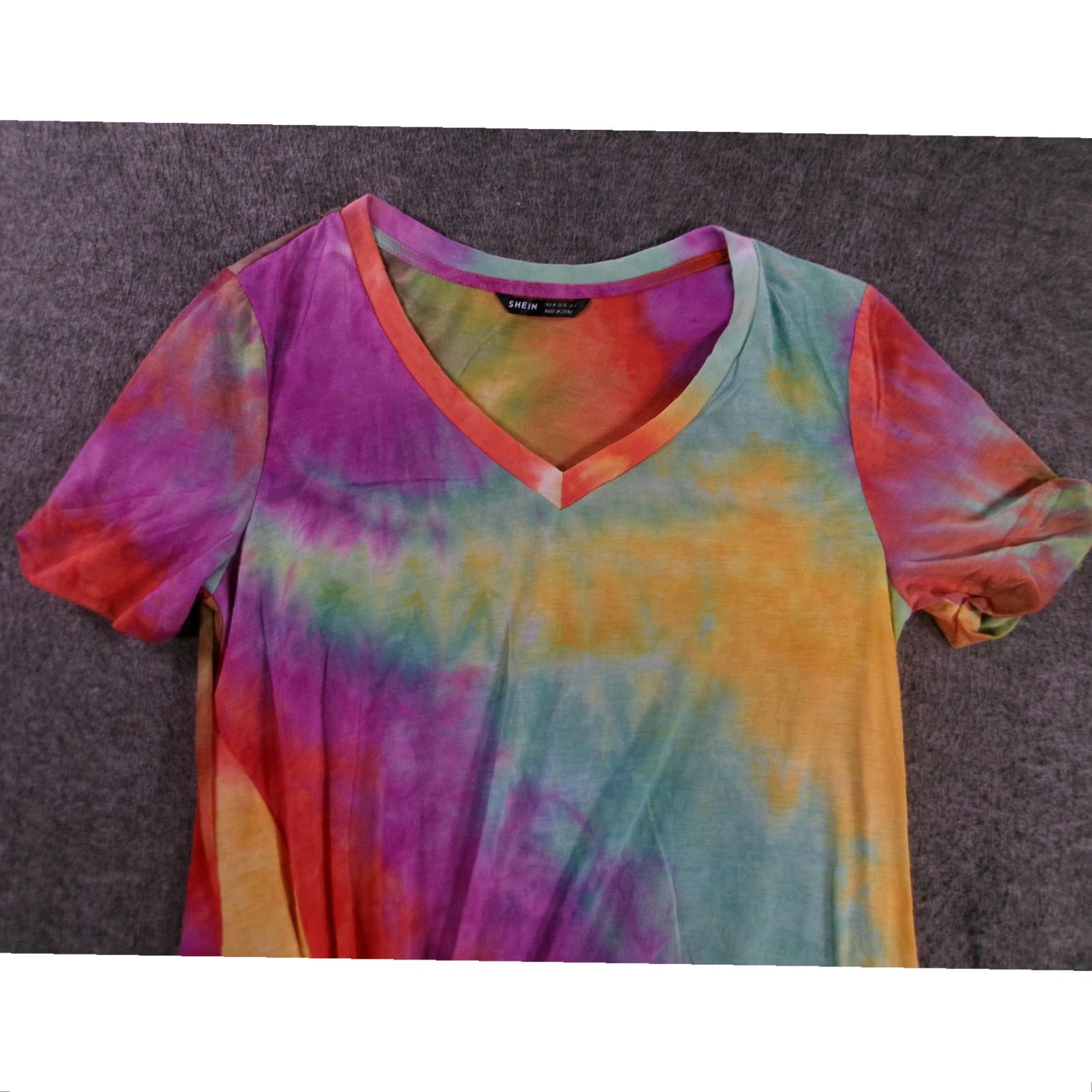 Shein Shein Mini Dress Womens Large Multicolor Tie Dye V-Neck Short Sleeve Bohemian Summer Festive Size L / US 10 / IT 46 - 2 Thumbnail