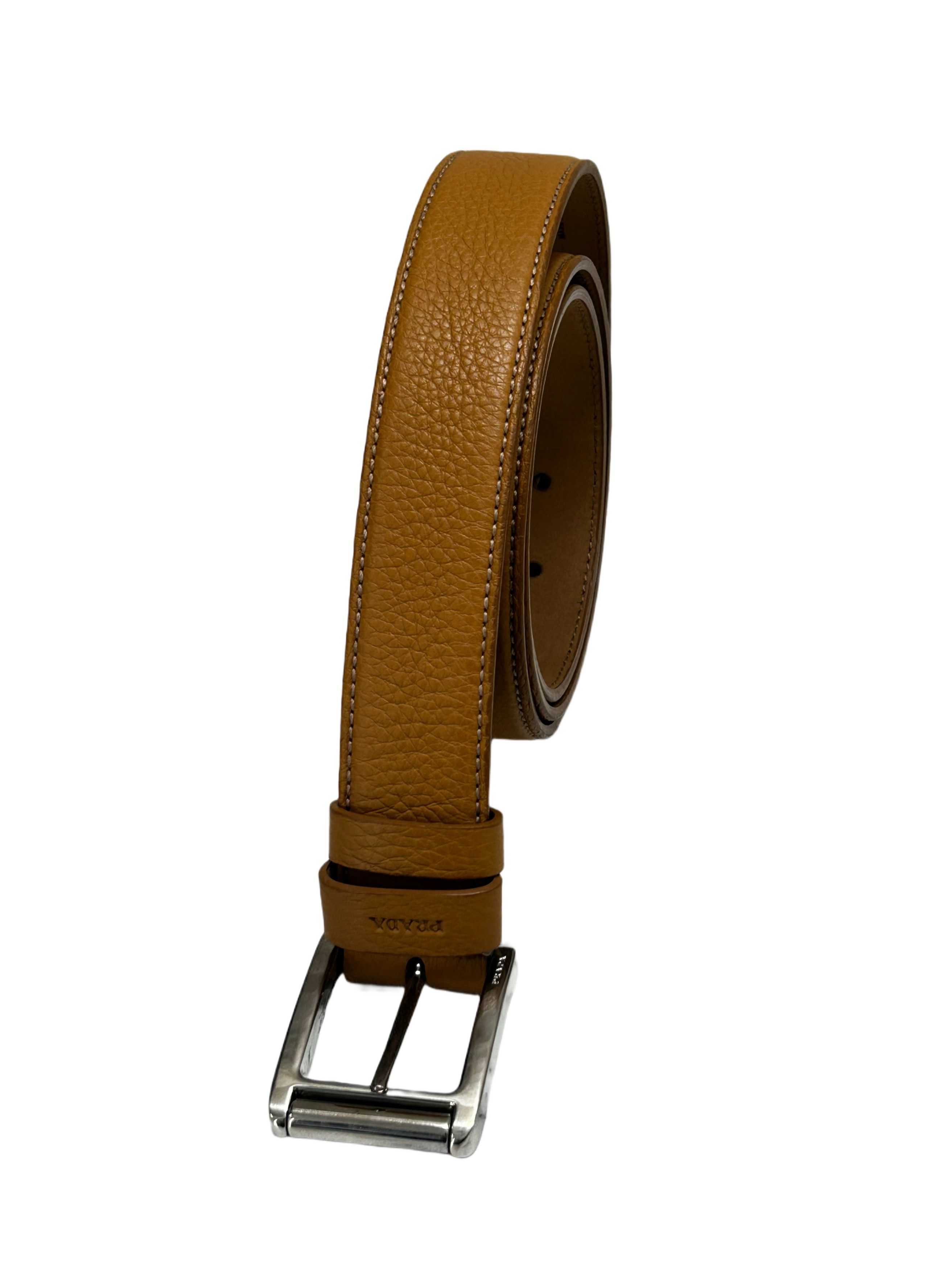 Prada Prada Mid Brown 'Deer/ Cervo Grain Leather Notch Buckle Belt Size 36 - 1 Thumbnail