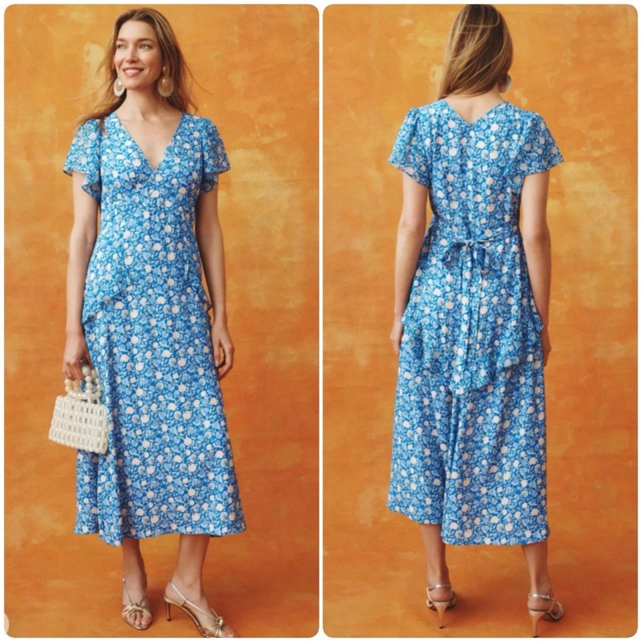 RIXO RIXO x RTR Evie Blue Floral Midi Faux Wrap Dress Size 6 Size M / US 6-8 / IT 42-44 - 1 Thumbnail
