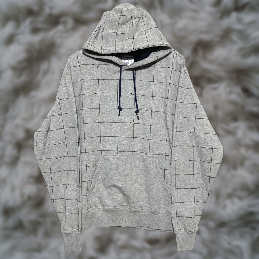 Champion Champion Windowpane Spell Out Hoodie Sweatshirt Mens L Athleisure Comfort Sporty Shirt Size US L / EU 52-54 / 3 - 1 Thumbnail