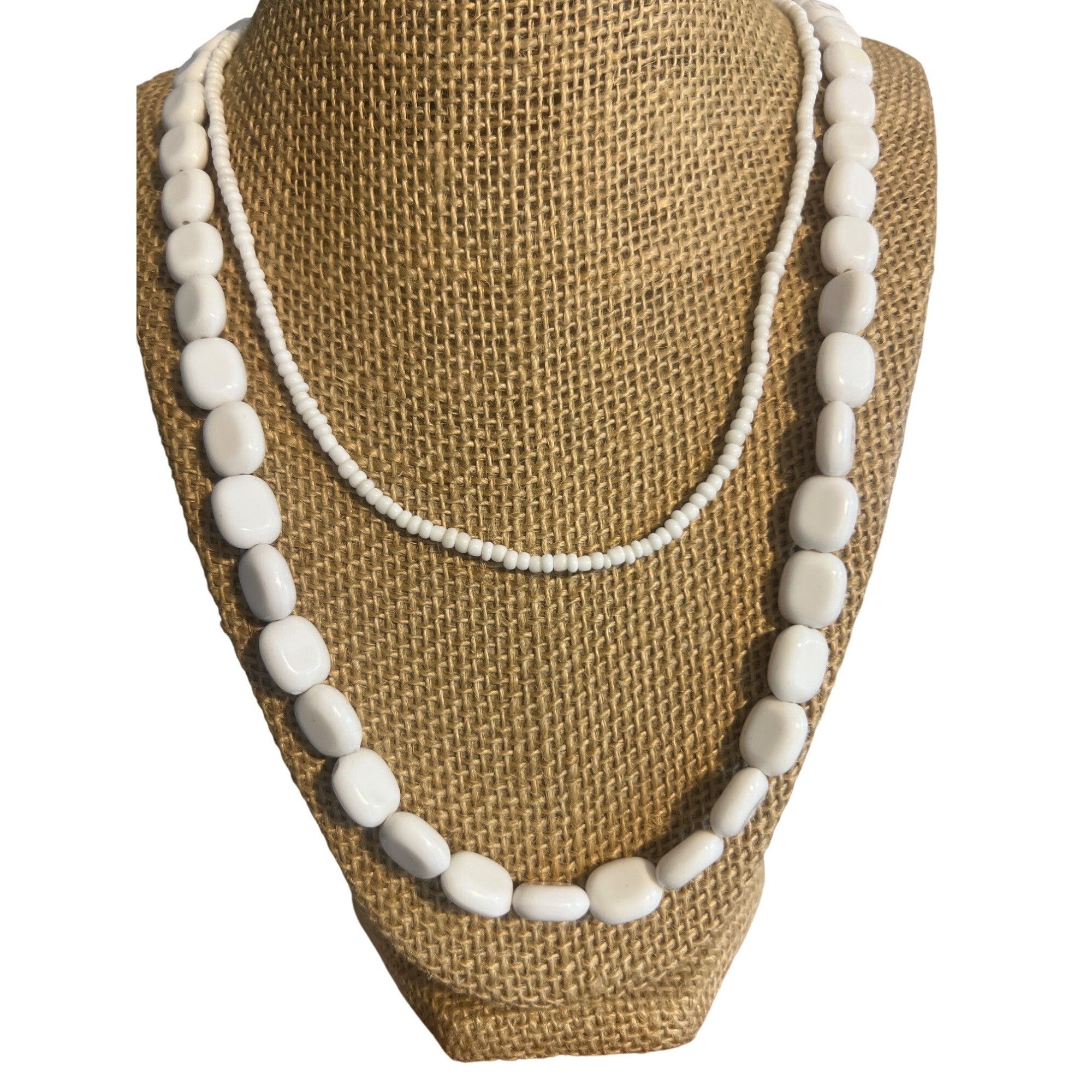Other Vintage White Acrylic Double Strand Necklace Seed Bead Lobst Size ONE SIZE - 1 Thumbnail