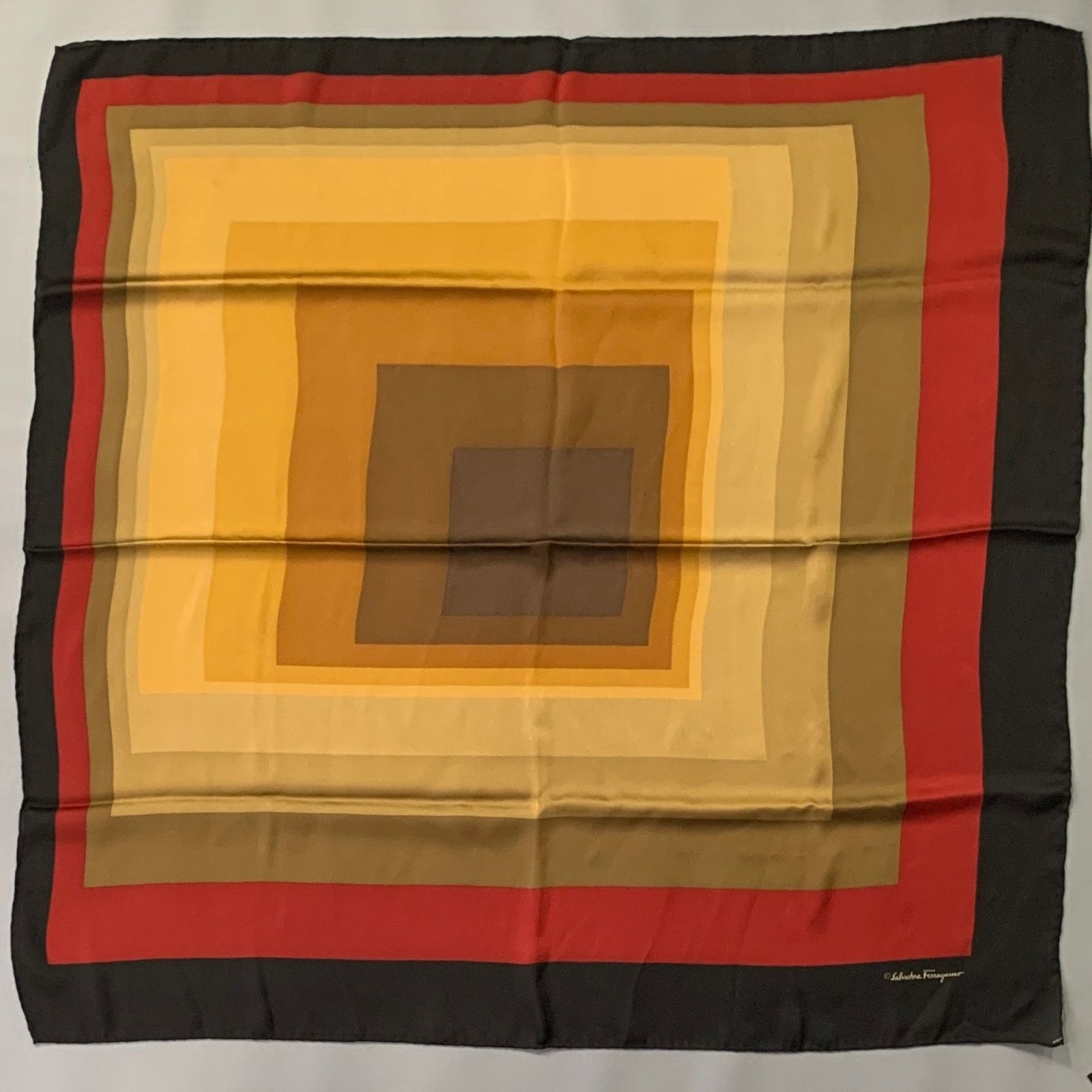 Salvatore Ferragamo Black Multi Color Squares Print Silk Scarf Shawl Size ONE SIZE - 1 Thumbnail
