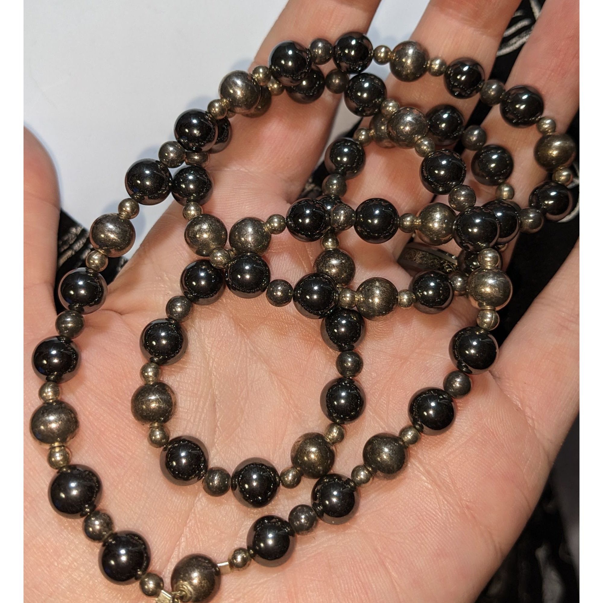 Other Dark Romantic Hematite & Metal Beaded Necklace 26" Hidden Bo Size ONE SIZE - 6 Thumbnail