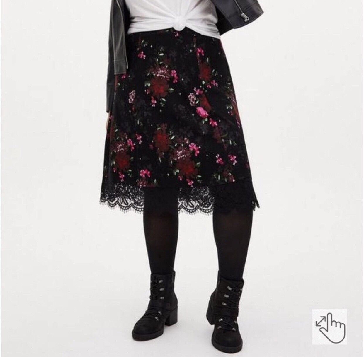 Torrid Torrid Ponte Midi Skirt Lace Trim Black Floral Size 0 Size 25" / US 0 / IT 36 - 3 Thumbnail