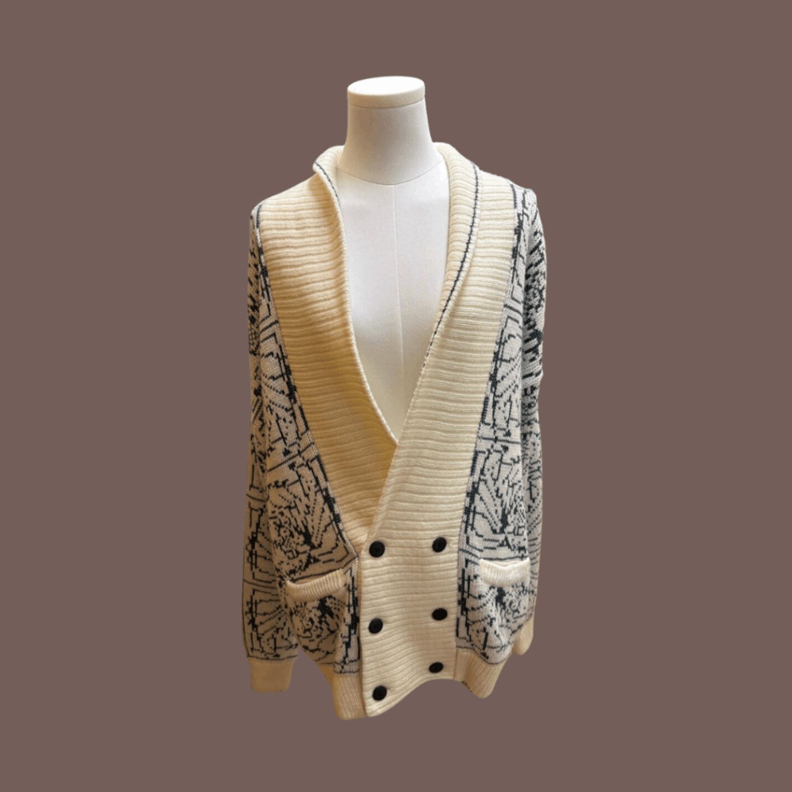Vintage VTG Knit Cardigan | J.J. Cochran Cream/Black | 80s Ivycore Size US M / EU 48-50 / 2 - 1 Thumbnail