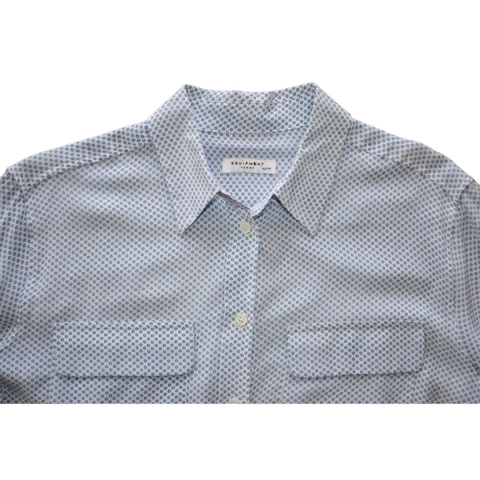 Equipment A8 EQUIPMENT White Blue Ring Printed Silk Dress Shirt Sz XS Size XS / US 0-2 / IT 36-38 - 4 Thumbnail