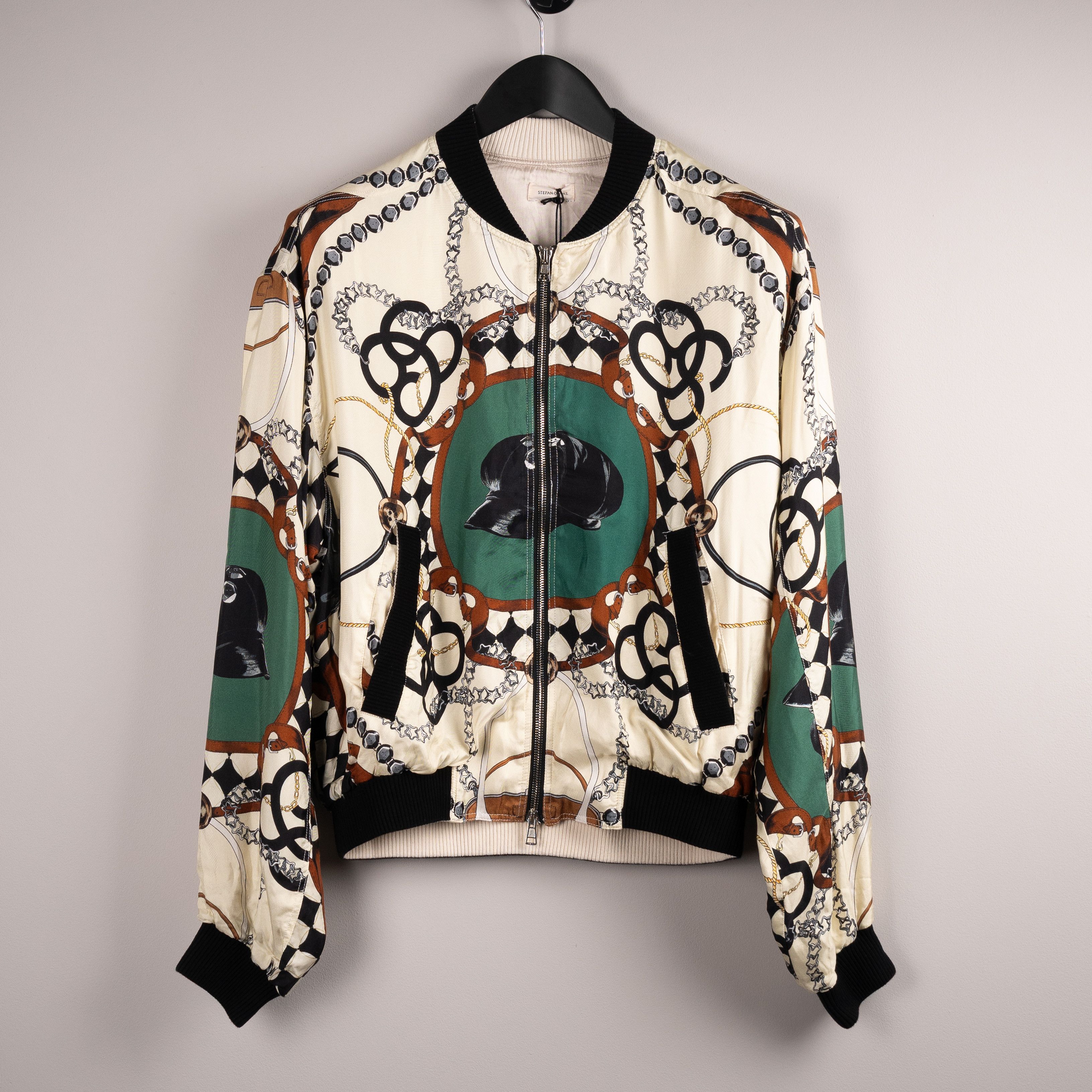 Stefan Cooke Stefan Cooke SS23 Printed Silk Bomber Jacket Cream/Green Size US L / EU 52-54 / 3 - 1 Thumbnail