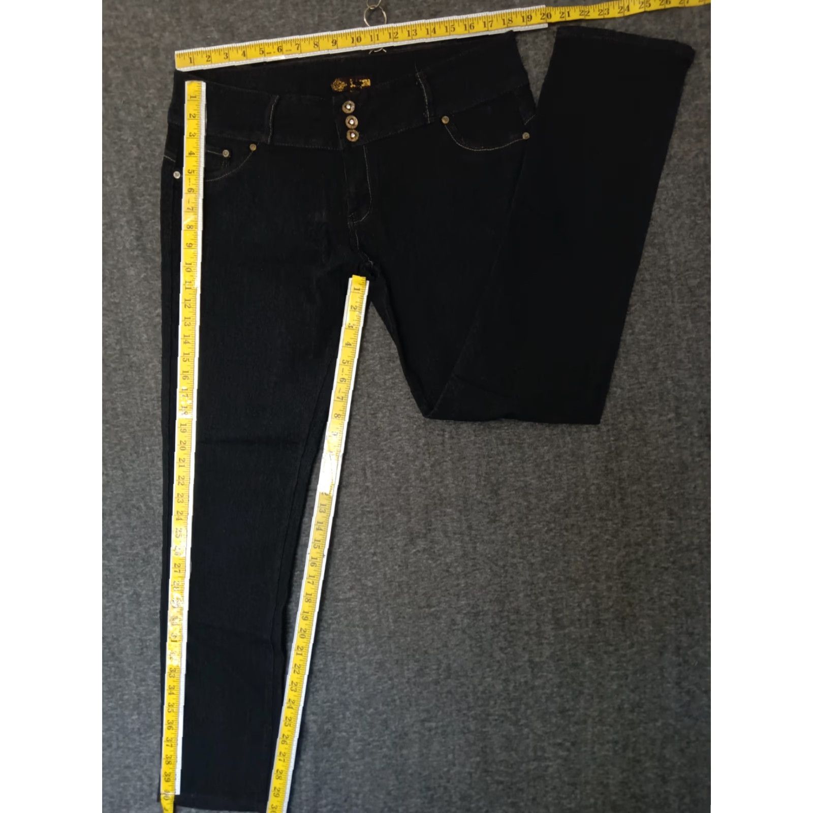 Vintage Unbranded Black Jeans 3 Button Closure Skinny Women's 21/22 Jeans 5-Pocket Denim Middle Rise Plus Size Slim Stretch 30 In Inseam 90s Theme Women's Size 42" / US 20 - 3 Thumbnail