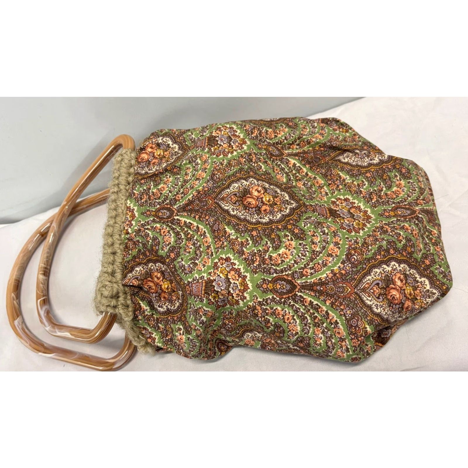 Vintage VINTAGE Purse Crochet Macrame Brown Hipppy Boho 1970s Lined Plastic Handles Unbranded Womens Bag Size ONE SIZE - 8 Thumbnail