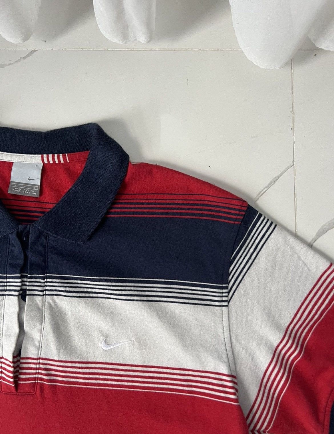 Nike 00's NIKE SWOOSH LOGO RARE RETRO STRIPED POLO Y2K T-SHIRT Size US L / EU 52-54 / 3 - 3 Thumbnail