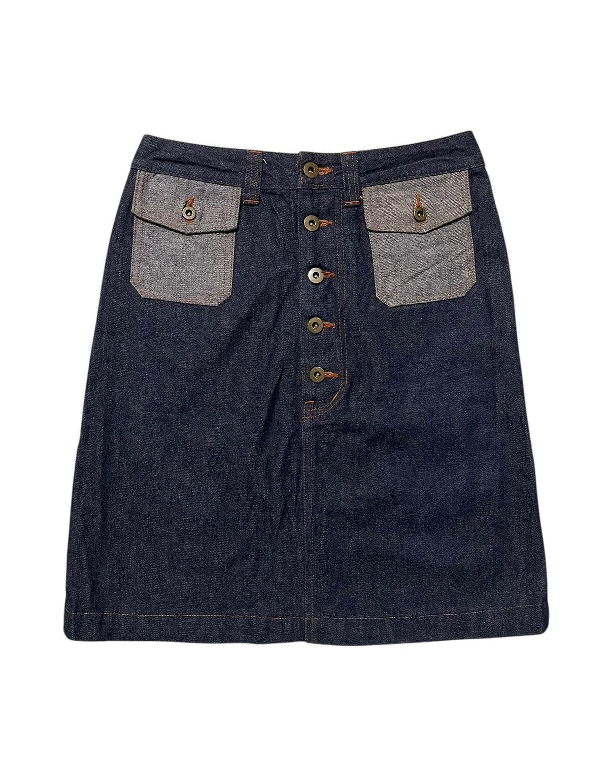 Japanese Brand 2000s Super Lovers Japanese Denim Raw Two-Tone Skirt Size 29" - 1 Thumbnail