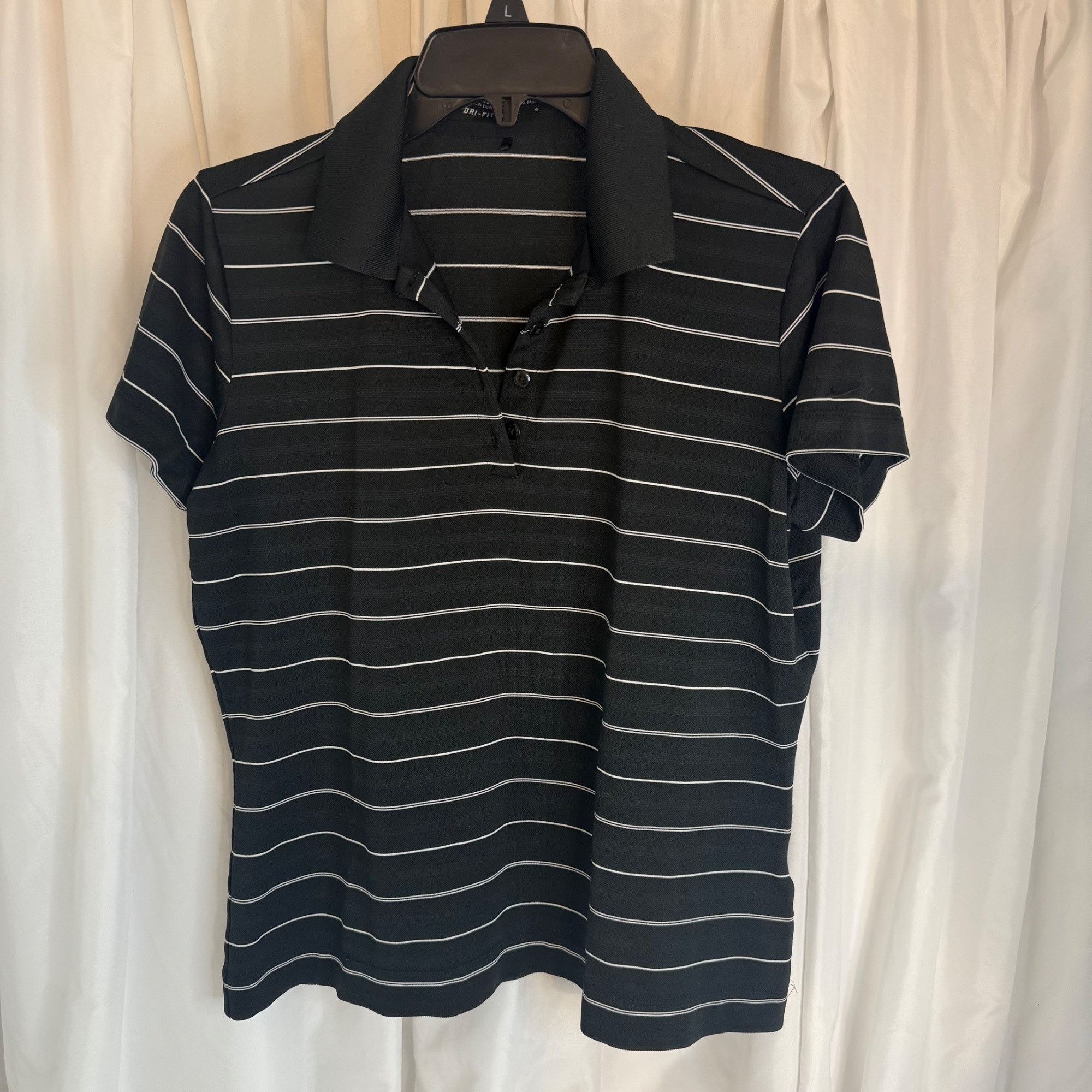 Nike Nike Golf Womens Black & White Stripe Dri-Fit Polo Shirt L Size L / US 10 / IT 46 - 1 Thumbnail