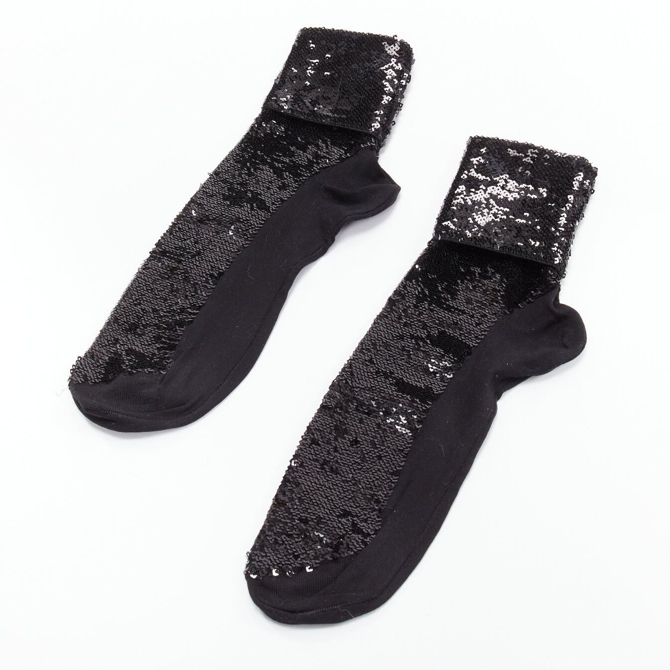 Saint Laurent Paris SAINT LAURENT 2016 black sequins cotton blend rolled cuffed socks EUR38 Size ONE SIZE - 1 Preview