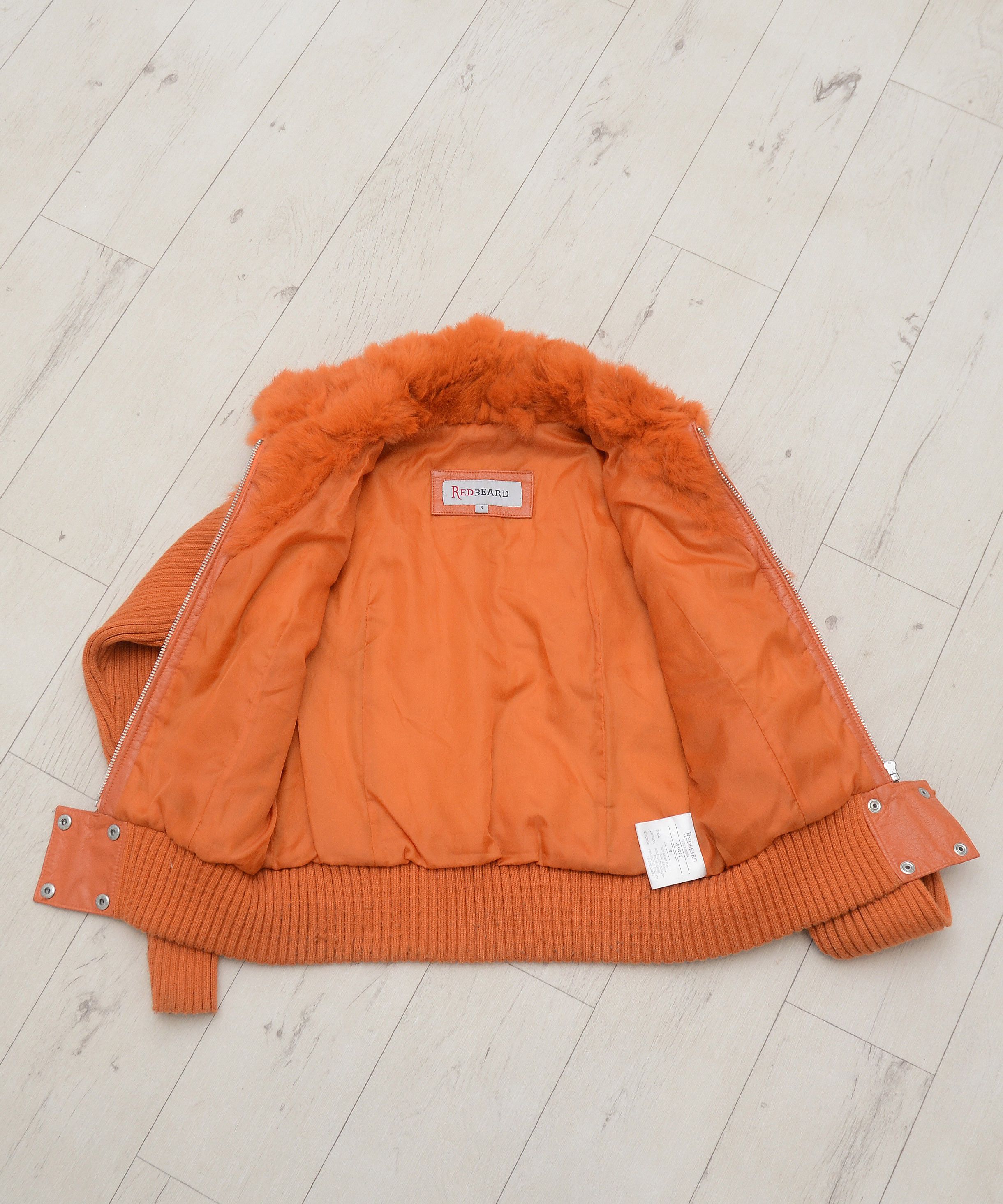 Japanese Brand RARE Vintage Y2K rabbit fur leather full zip Orange Jacket Size S / US 4 / IT 40 - 8 Thumbnail