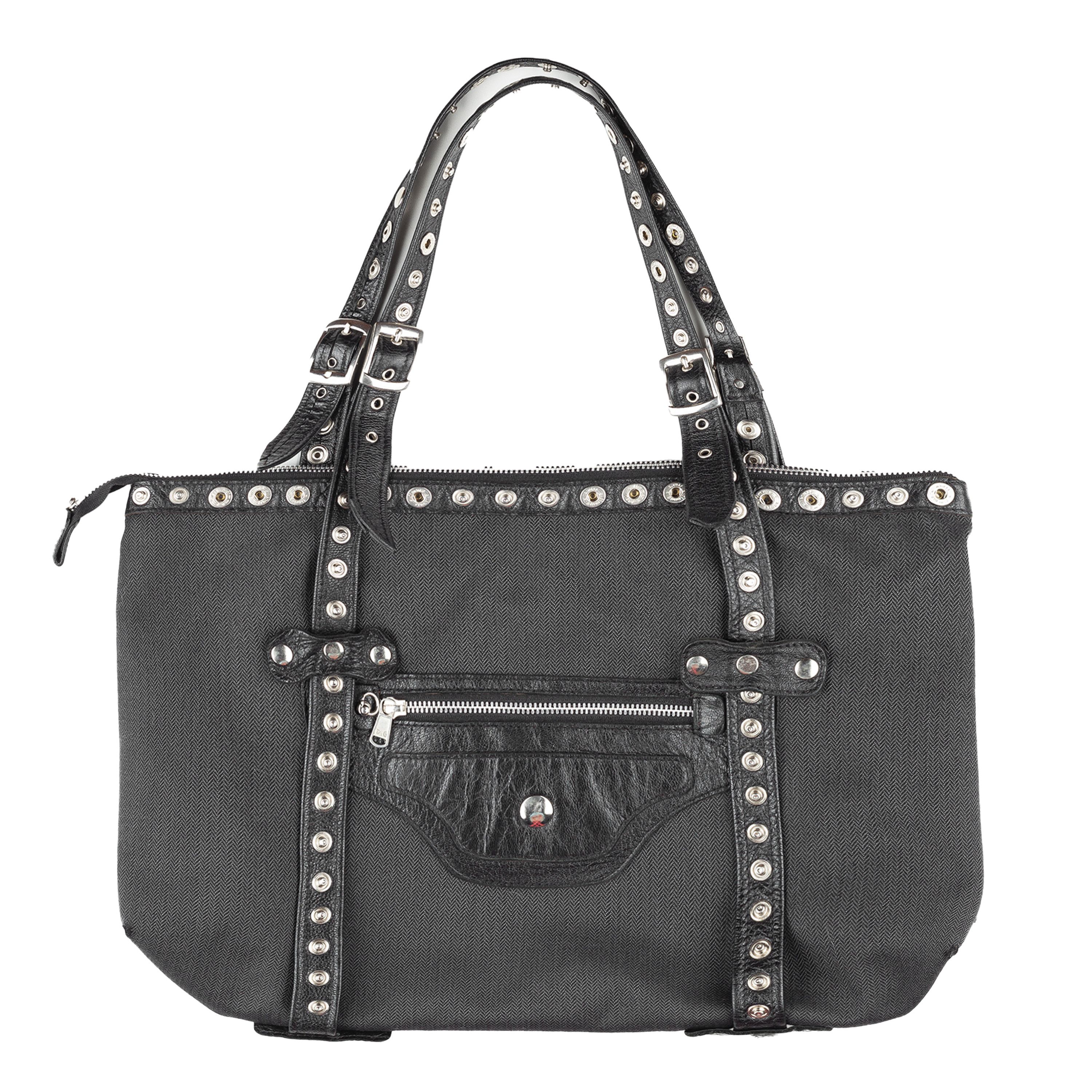 Dolce & Gabbana Dolce & Gabbana Black/Gray Pinstripe Eyelets Vintage Bag Size ONE SIZE - 1 Thumbnail