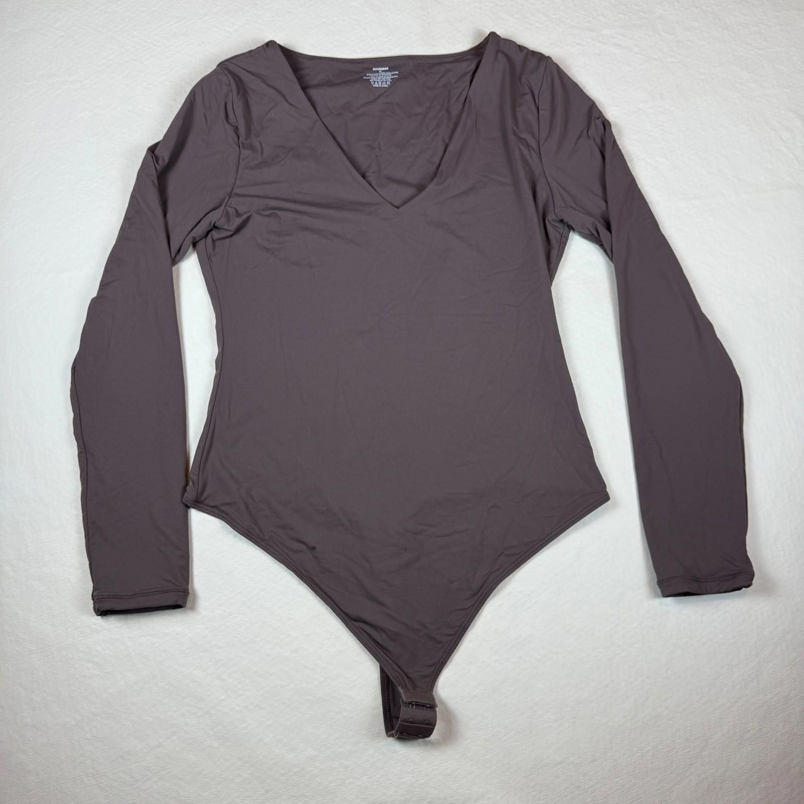 Other SUUKSESS Womens XL V-Neck Long Sleeve Bodysuit Taupe Brown Size ONE SIZE - 1 Thumbnail