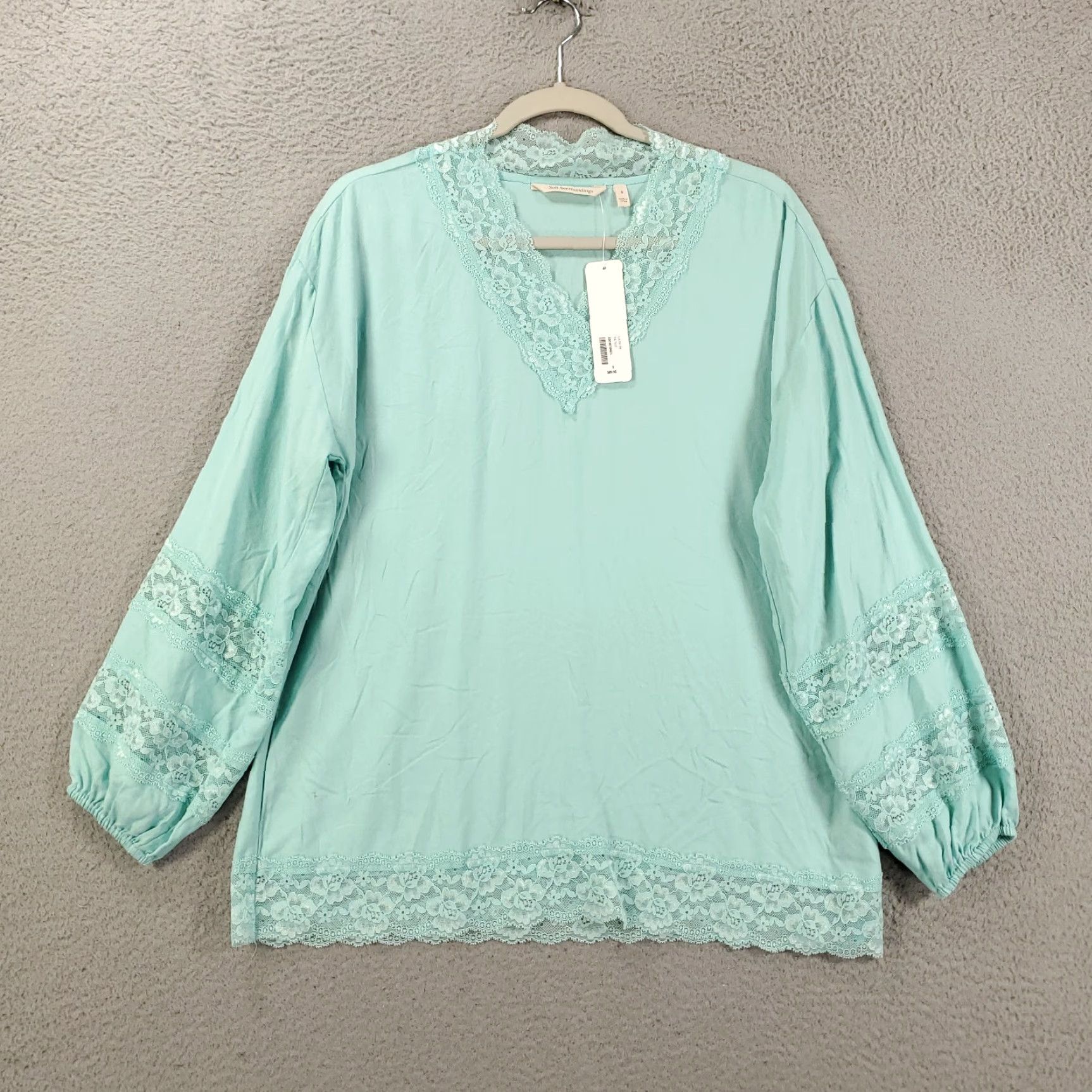 Soft Surroundings Soft Surroundings Tunic Shirt Womens S Teal Blue Bohemian Classic Designer Lace NWT Size S / US 4 / IT 40 - 2 Thumbnail