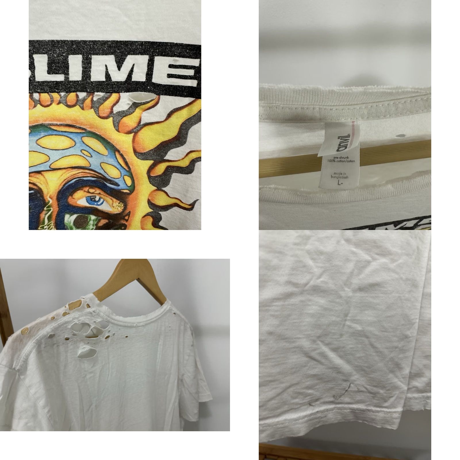 Anvil VTG Sublime 40oz to Freedom Thrashed Cheese Distressed Worn Band T-Shirt L Mens Clothing White(Adult) T-Shirt Grunge 90s Boys Girls Size US L / EU 52-54 / 3 - 8 Thumbnail