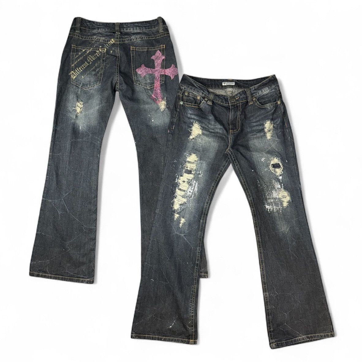 If Six Was Nine 🔥🇯🇵 Japanese Flared Cross Distressed Sorridere Jeans Size US 33 - 1 Thumbnail