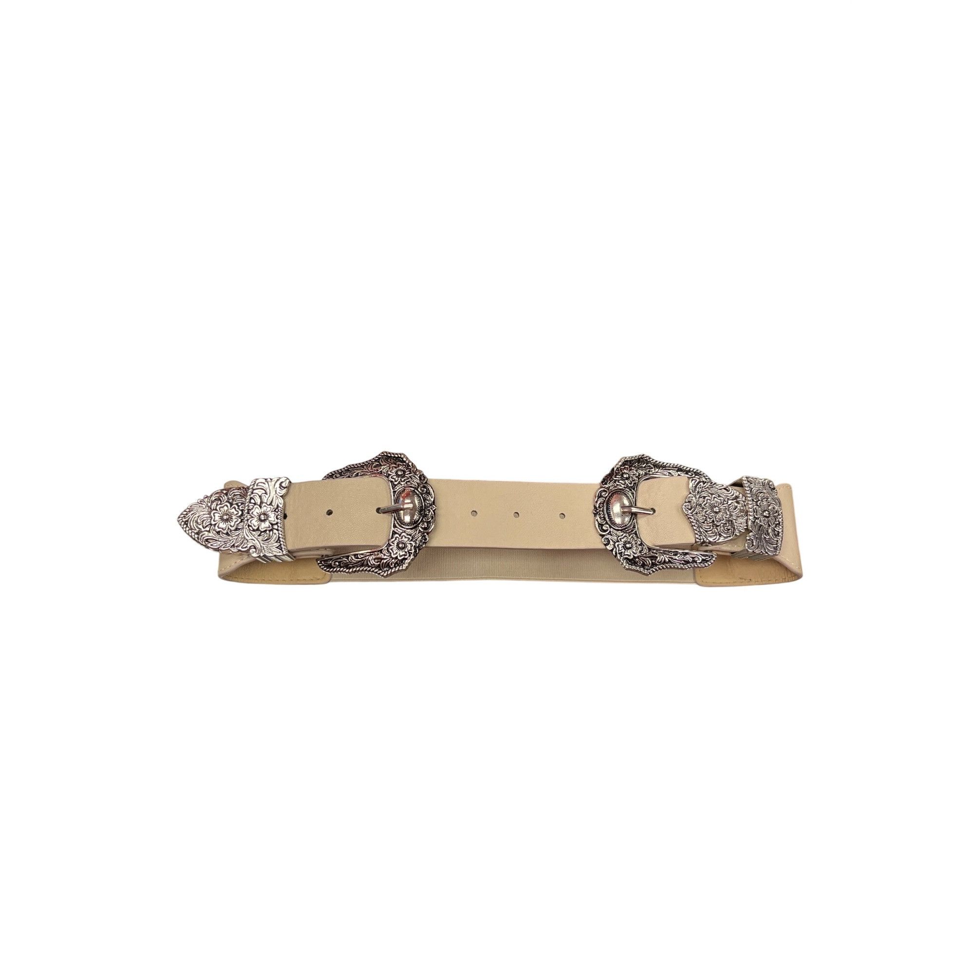 Other VTG Beige floral double buckle silver plated stretch wms bel Size ONE SIZE - 10 Thumbnail