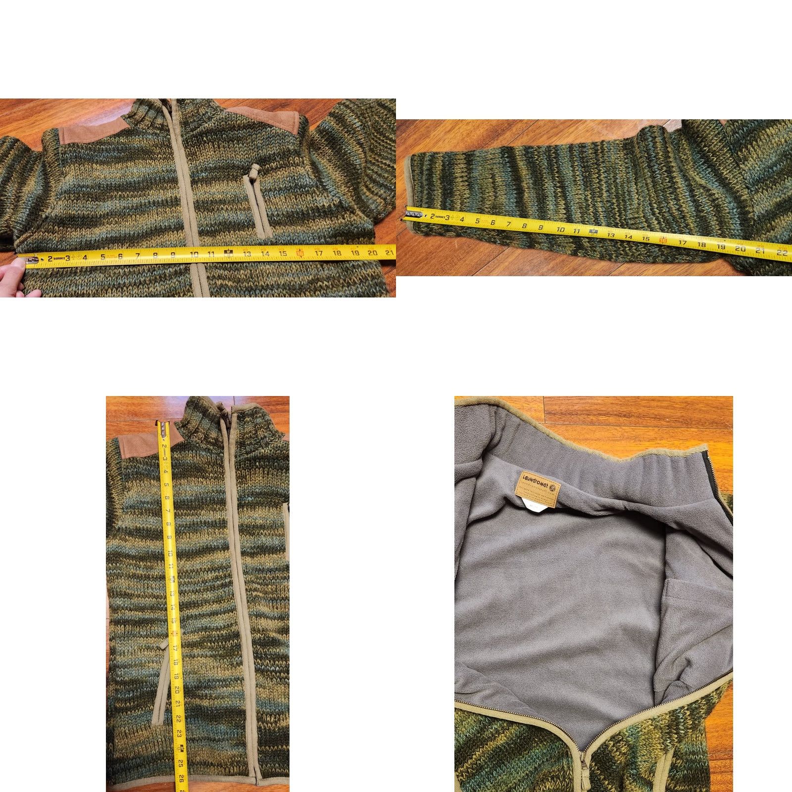 Vintage VINTAGE Laundromat Sweater Jacket Full Zip Elbow Patch 100% Wool Adult M Handknit Green, 90s, Casual, Classic Mens Size US M / EU 48-50 / 2 - 8 Thumbnail