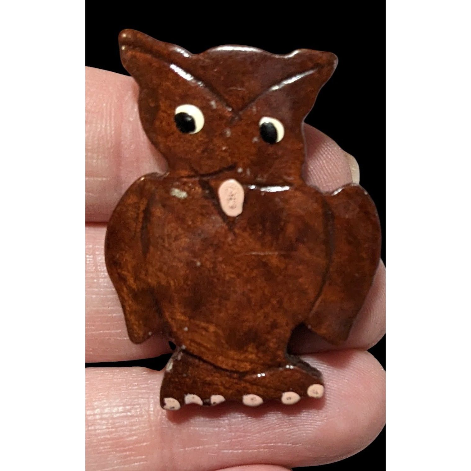 Other Vintage Hand Carved Wooden Brown Owl Brooch Size ONE SIZE - 1 Thumbnail