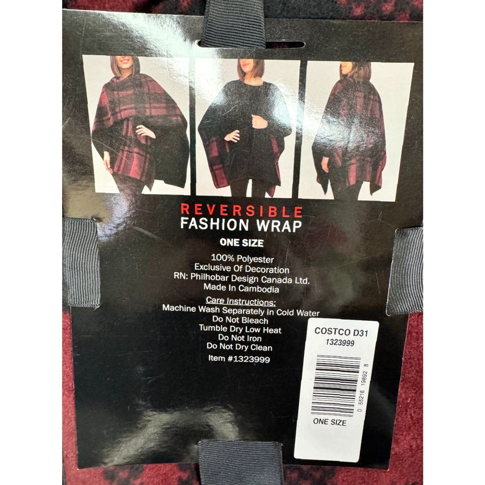 Ike Behar VINTAGE Ike Behar Reversible Fashion Wrap Women's ONE SIZE Polyester Red Black Plaid Wrap Shawl/Wrap Womens Size ONE SIZE - 3 Thumbnail