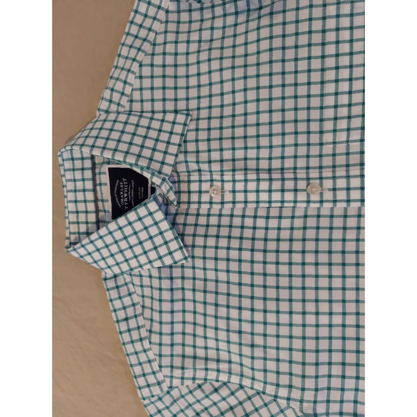 Charles Tyrwhitt Charles Tyrwhitt Dress Shirt Mens XS Slim Green Cotton Button Size 34R - 2 Thumbnail