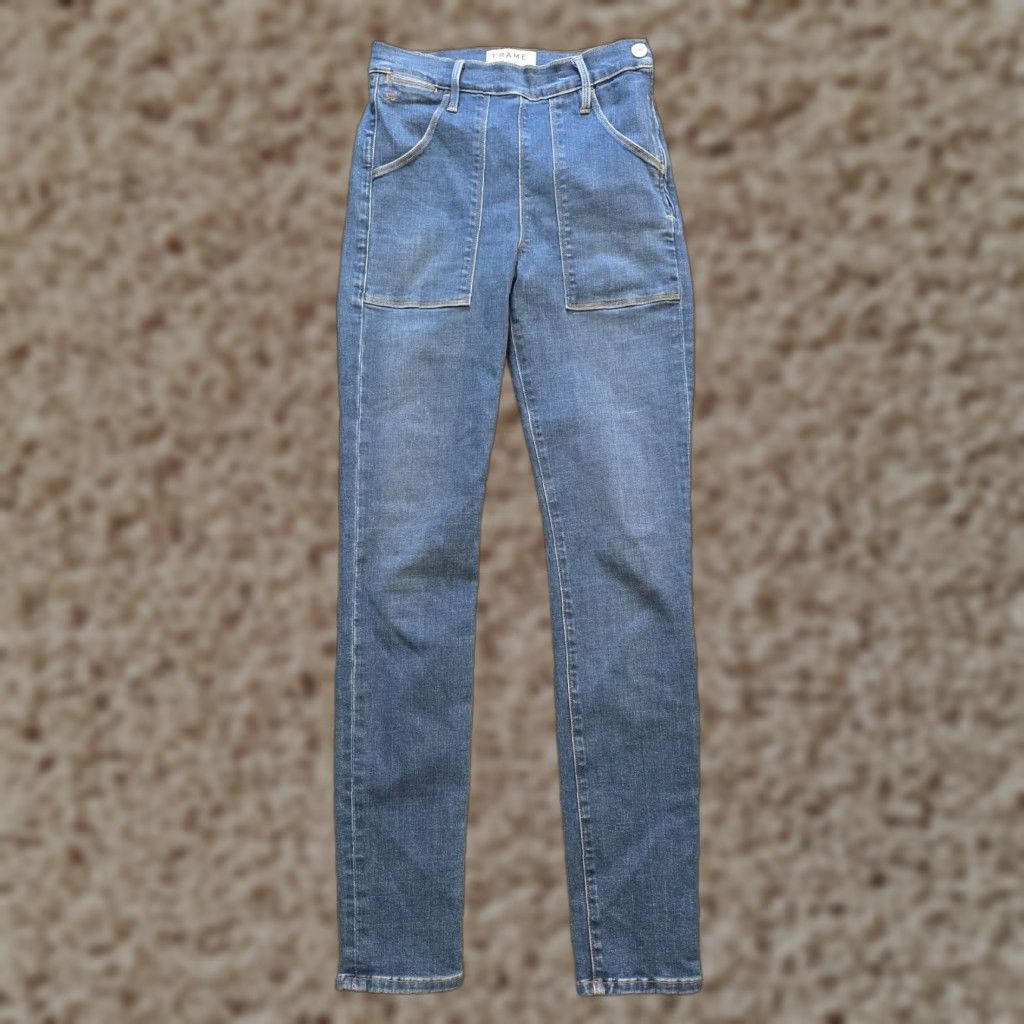 Frame FRAME Jeans Womens Size 25 Blue Le Skinny De Francoise High Rise Side Zip Casual Shirt? Size 42" / US 20 - 1 Thumbnail