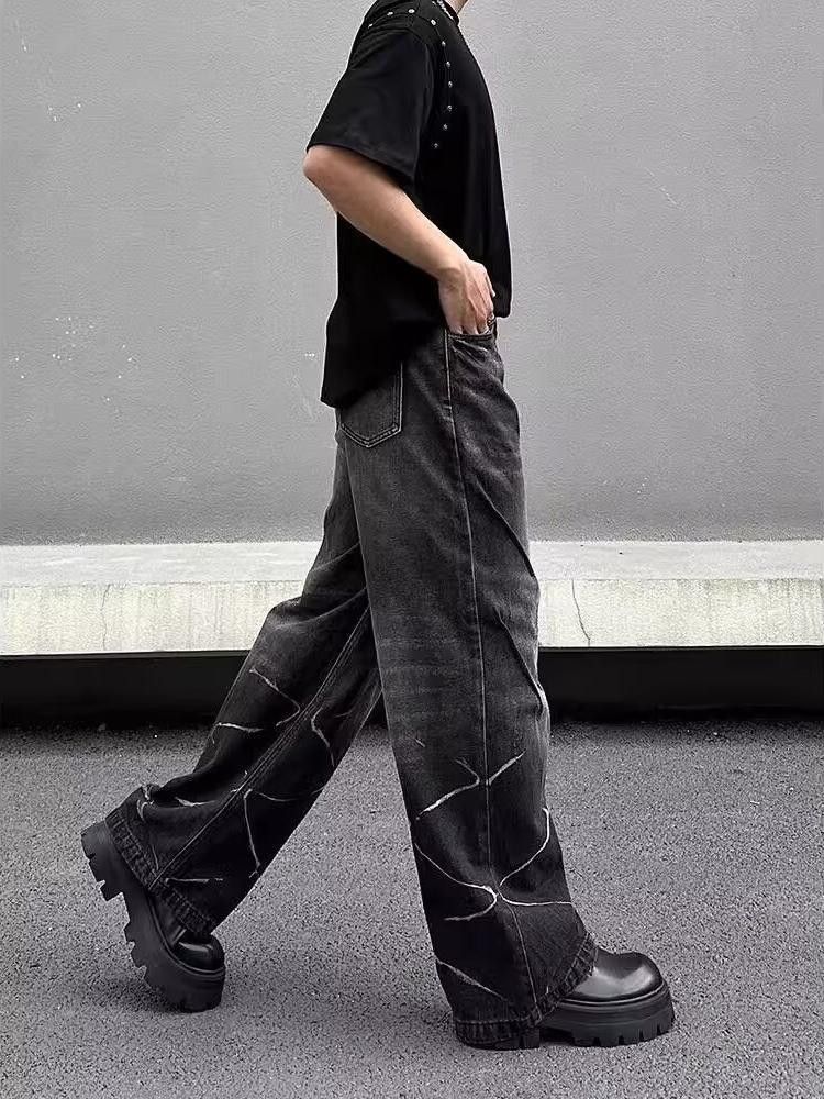 Japanese Brand Retro washed distressed straight wide-leg lightning jeans Size US 32 / EU 48 - 5 Thumbnail