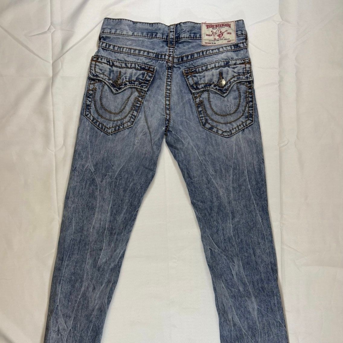 True Religion Slim Jeans Men 30x30 Contrast Stitch Blue Wash