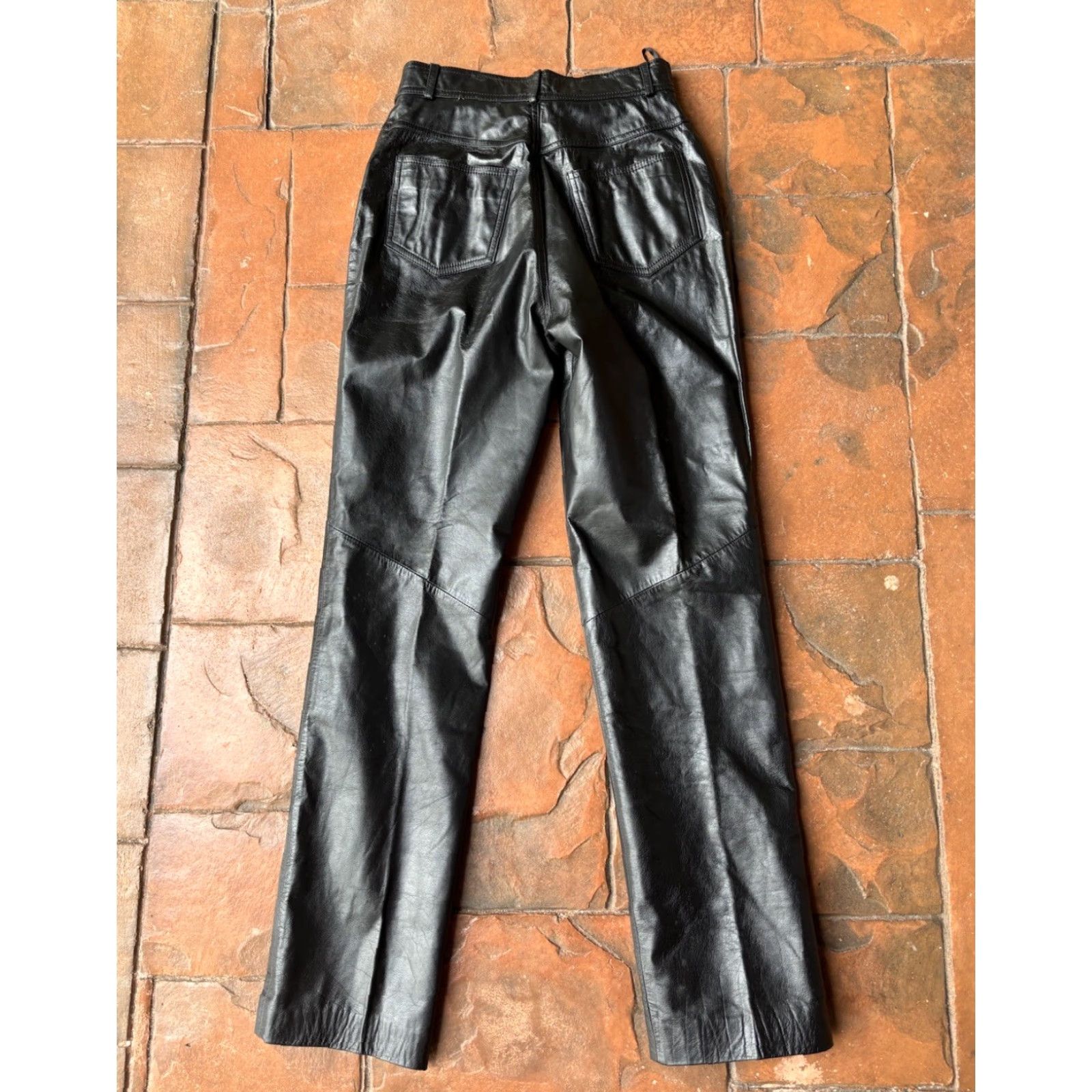 Vintage Danier Leather Pants Womens 6 Black Genuine Leather Straight Leg Dress Pants 90s Motorcycle Biker Zipper Lined Slim High Rise Size 28" / US 6 / IT 42 - 3 Thumbnail