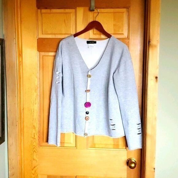 Designer Bala Bala Distressed Grey Raw Edges Unique Vneck with Accent Size XL / US 12-14 / IT 48-50 - 1 Thumbnail