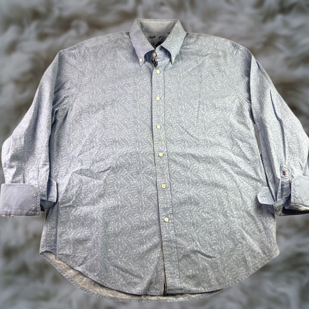 Robert Graham Robert Graham Men's Dress Shirt Blue XL Flip Cuff Money Bags Long Sleeve Size 46R - 1 Thumbnail
