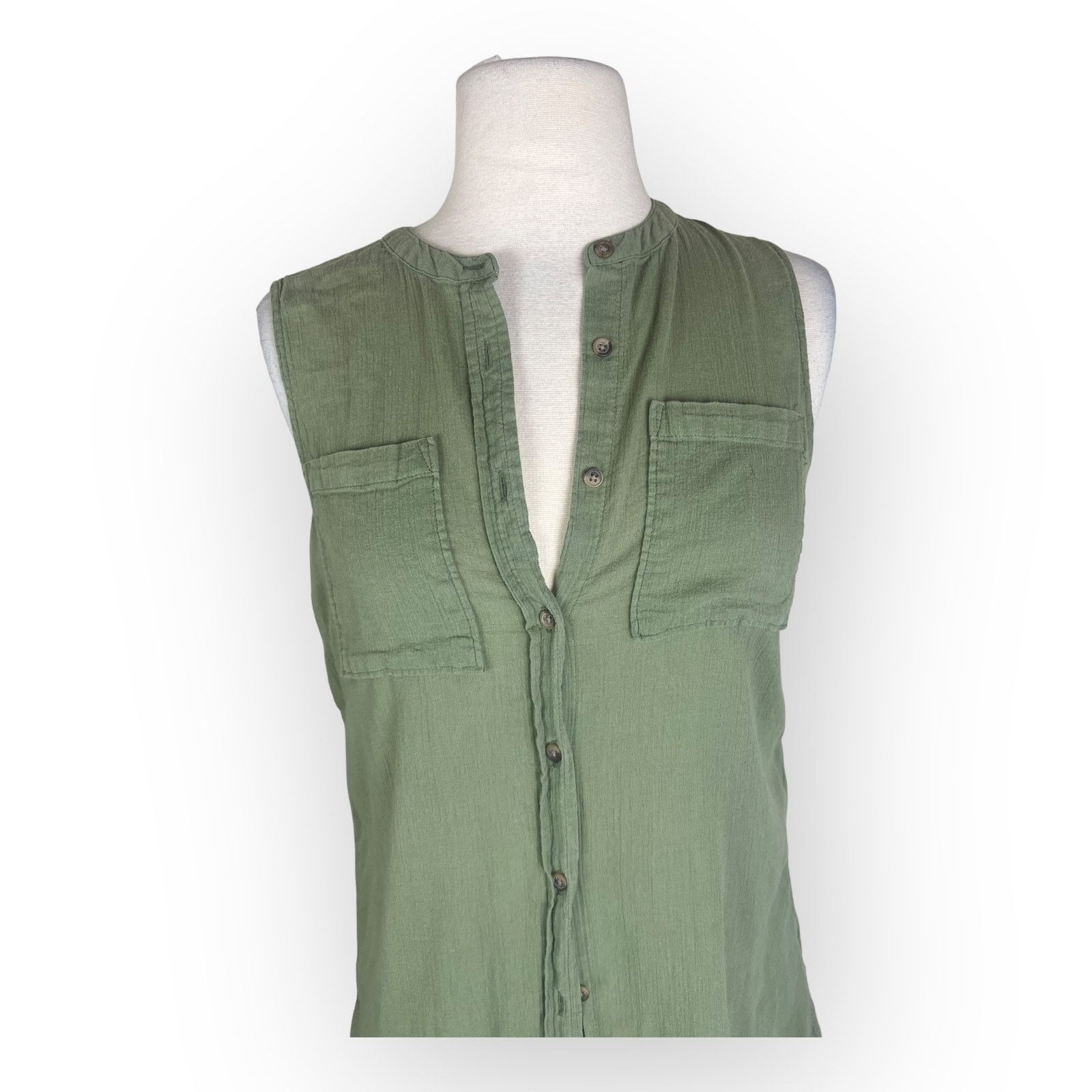 Merona Merona Army Green Sleeveless Cotton Shirt - Button Down Size S / US 4 / IT 40 - 4 Thumbnail
