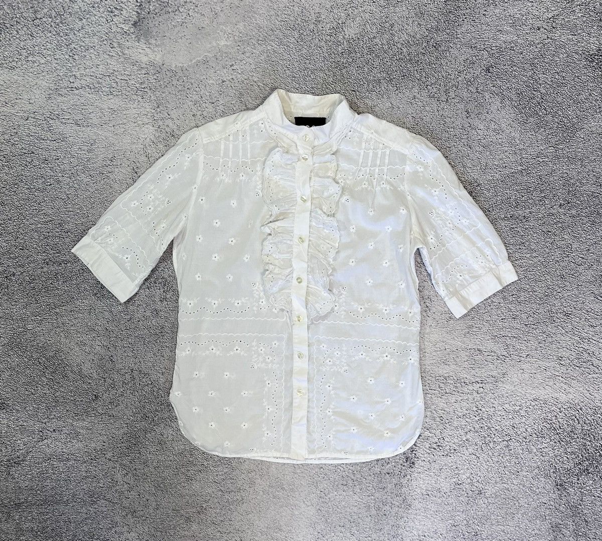 Dolce & Gabbana Dolce & Gabbana White Eyelet Embroidered Blouse Ruffle Front Size M / US 6-8 / IT 42-44 - 5 Thumbnail