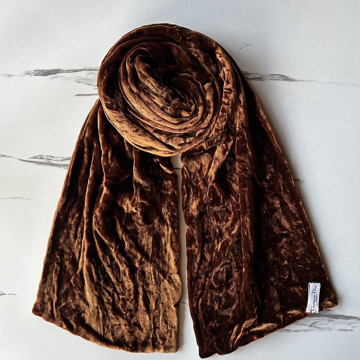 Dior Vintage Christian Dior CD Gold Velvet Silk Blend Scarf Size ONE SIZE - 1 Thumbnail