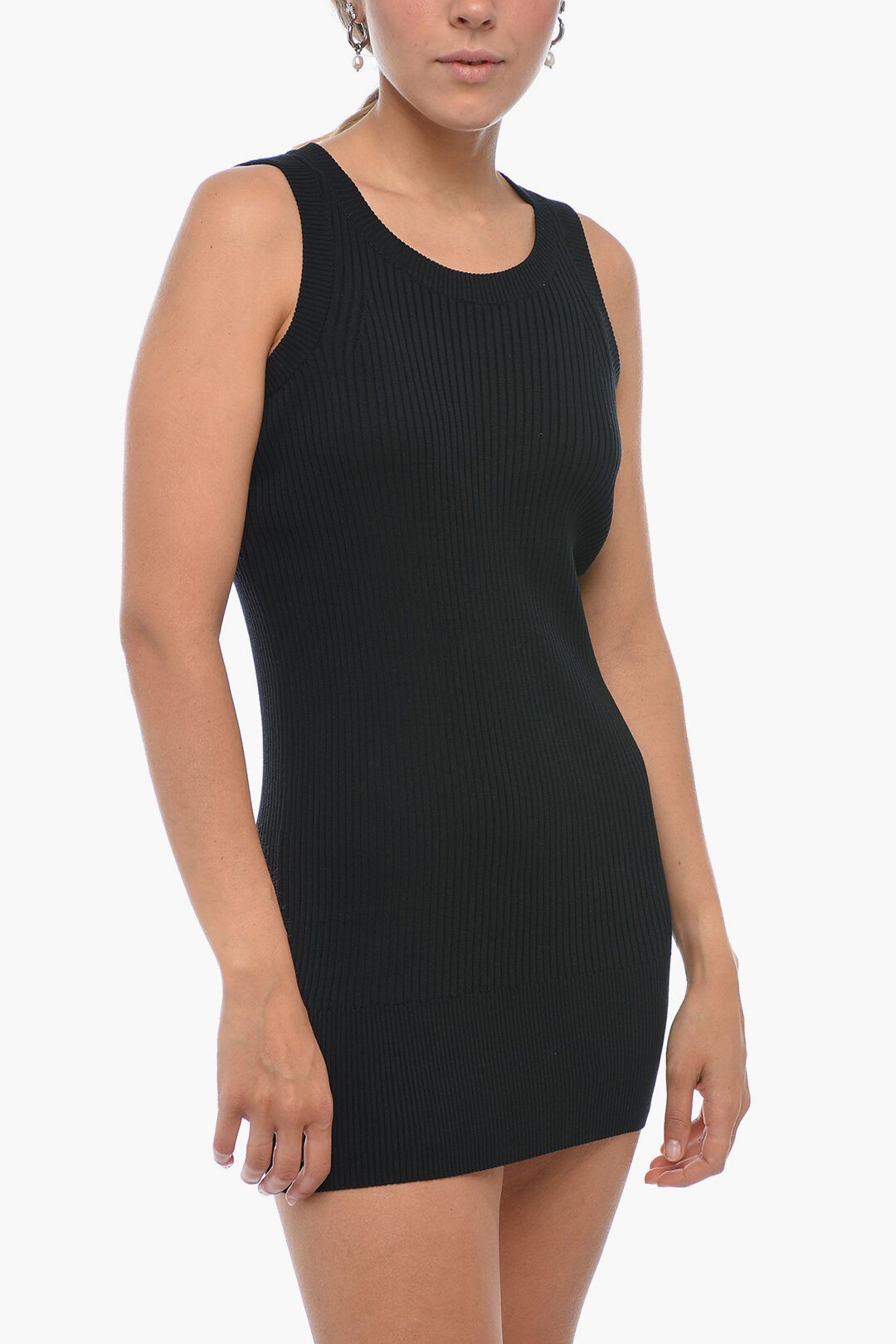 Sacai og1mm0724 Ribbed Cotton Blend Dress in Black Size M / US 6-8 / IT 42-44 - 4 Thumbnail