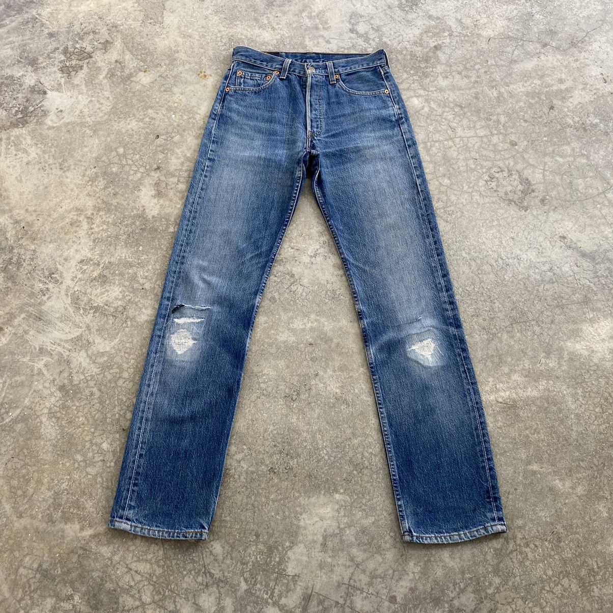 image of Distressed Denim x Levis Size 28X32 Vintage Levis 501 Faded Blue Ripped Denim Jeans, Men's