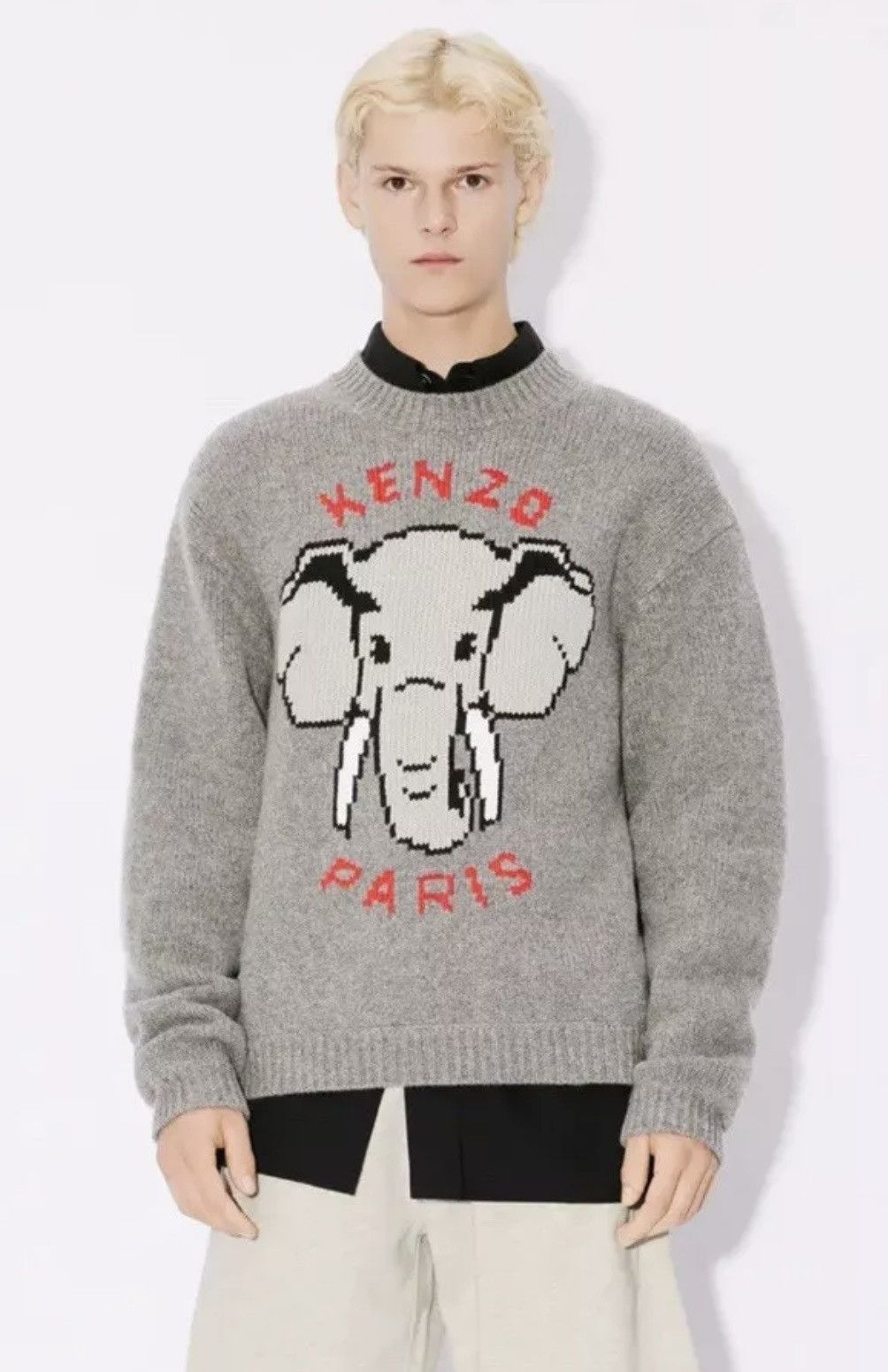 Kenzo KENZO ELEPHANT' EMBROIDERED JUMPER Misty Grey Medium Wool Size US M / EU 48-50 / 2 - 8 Thumbnail