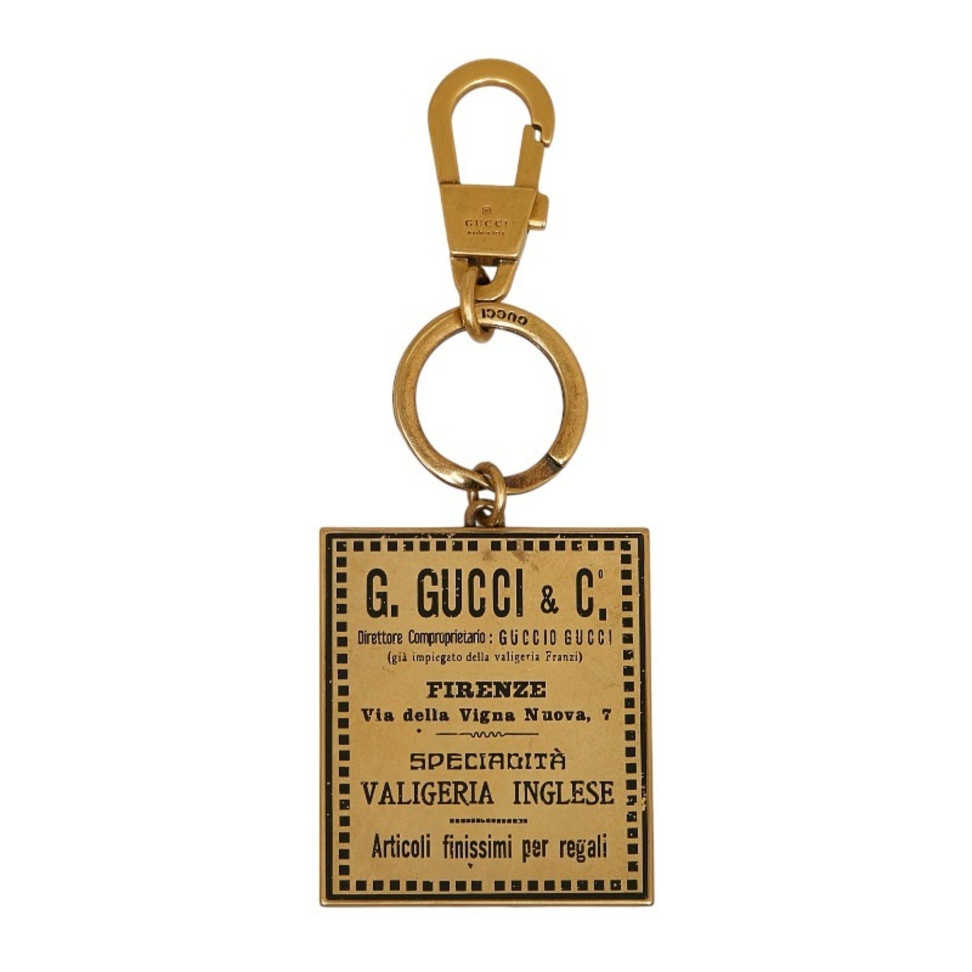image of Gucci Label Motif Keychain Keyring Bag Charm 495420 Gold Metal Men's