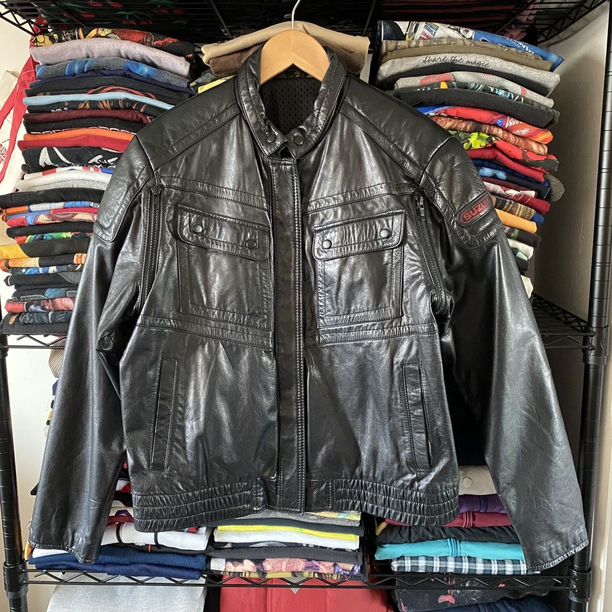 Vintage Vintage Suzuki Leather Jacket Motorcycle Biker 1990s Grunge Size M / US 6-8 / IT 42-44 - 1 Thumbnail