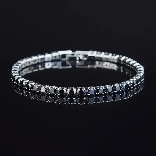 Jewelry 4mm Tennis Chain Sterling Silver Black Zirconia Bracelet Size ONE SIZE - 4 Thumbnail