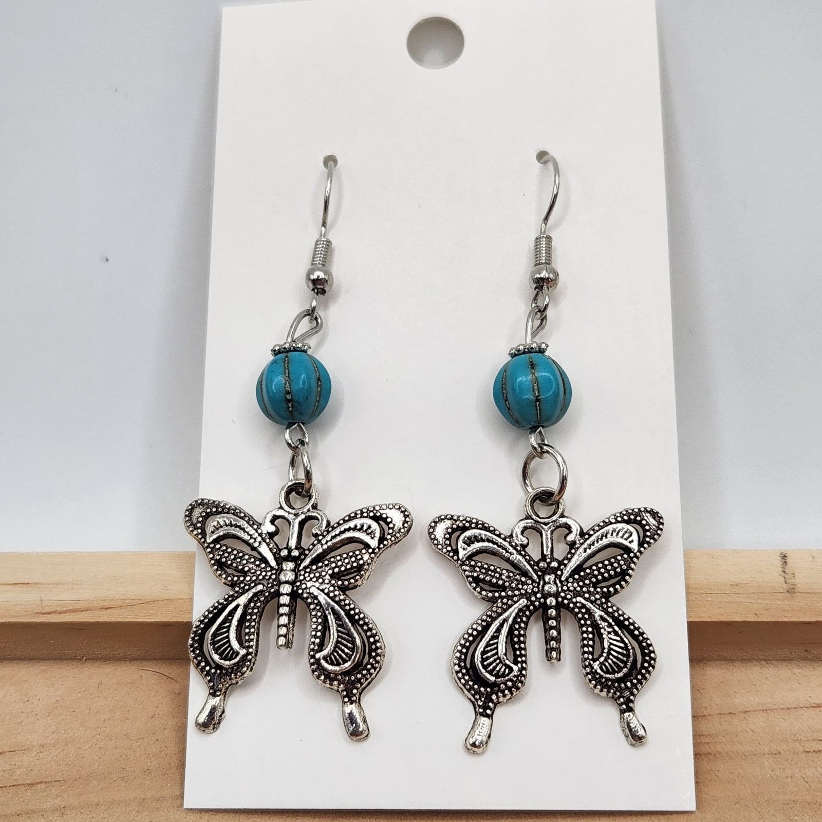 Other Southwestern Boho Silver Butterfly Dangle Earrings Turquoise Size ONE SIZE - 4 Thumbnail
