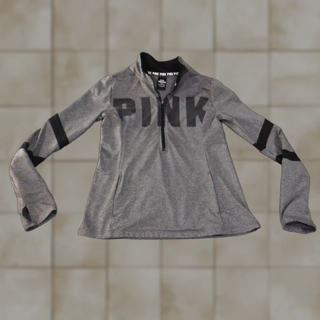 Victoria's Secret Victoria's Secret PINK Sweatshirt Regular M Gray Geometric Logo Pullover Mock Neck Raglan Style Love Stretch Womens Size M / US 6-8 / IT 42-44 - 1 Thumbnail