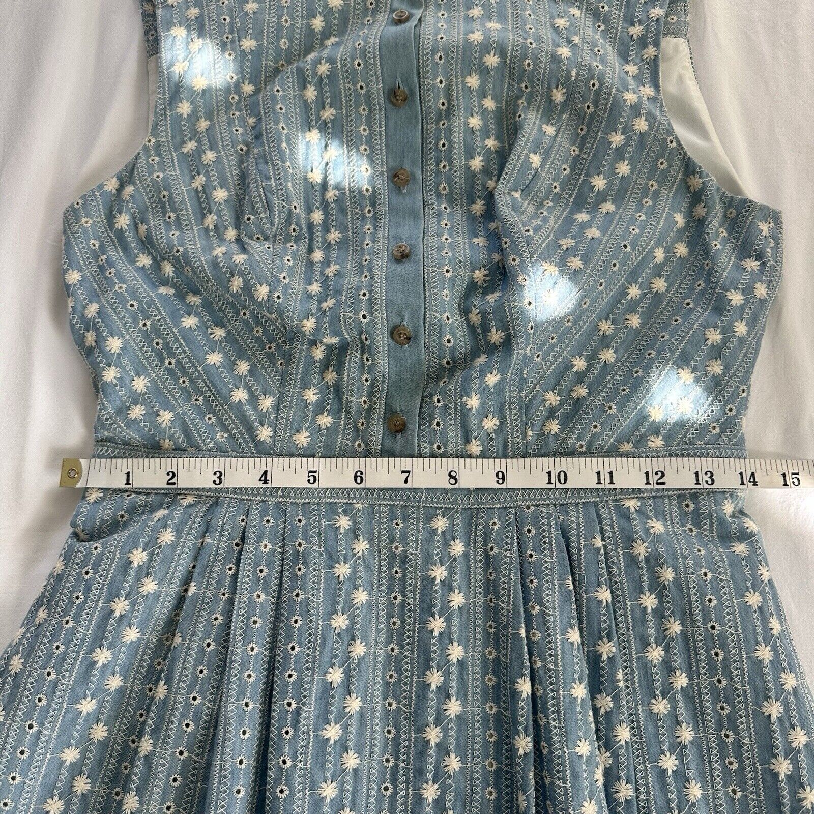 Other Gal Meets Glam Embroidered Chambray A-Line Blue Dress US 4 Size S / US 4 / IT 40 - 13 Thumbnail